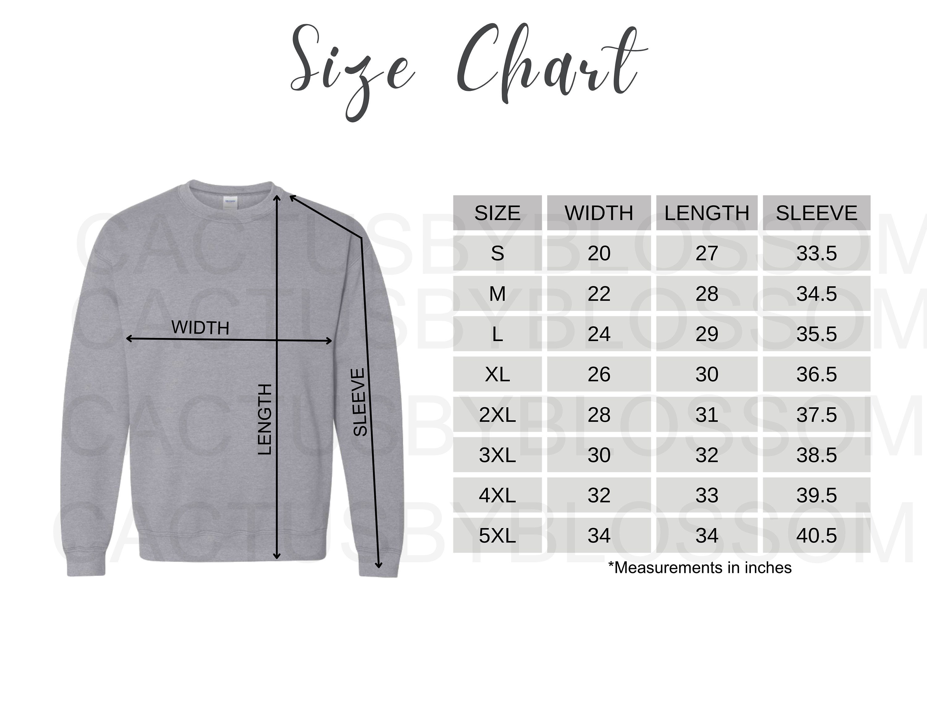 2 Size Chart Gildan 18000 Mockup Etsy Tools Sweatshirt Crew Size Chart ...