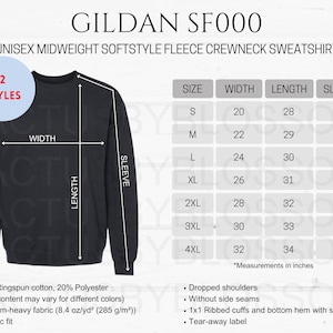 2 Size Chart Gildan SF000 mockup tool Unisex Midweight Softstyle Fleece Crewneck Sweatshirt Size Chart Etsy mock up size S-4XL Long Sleeve