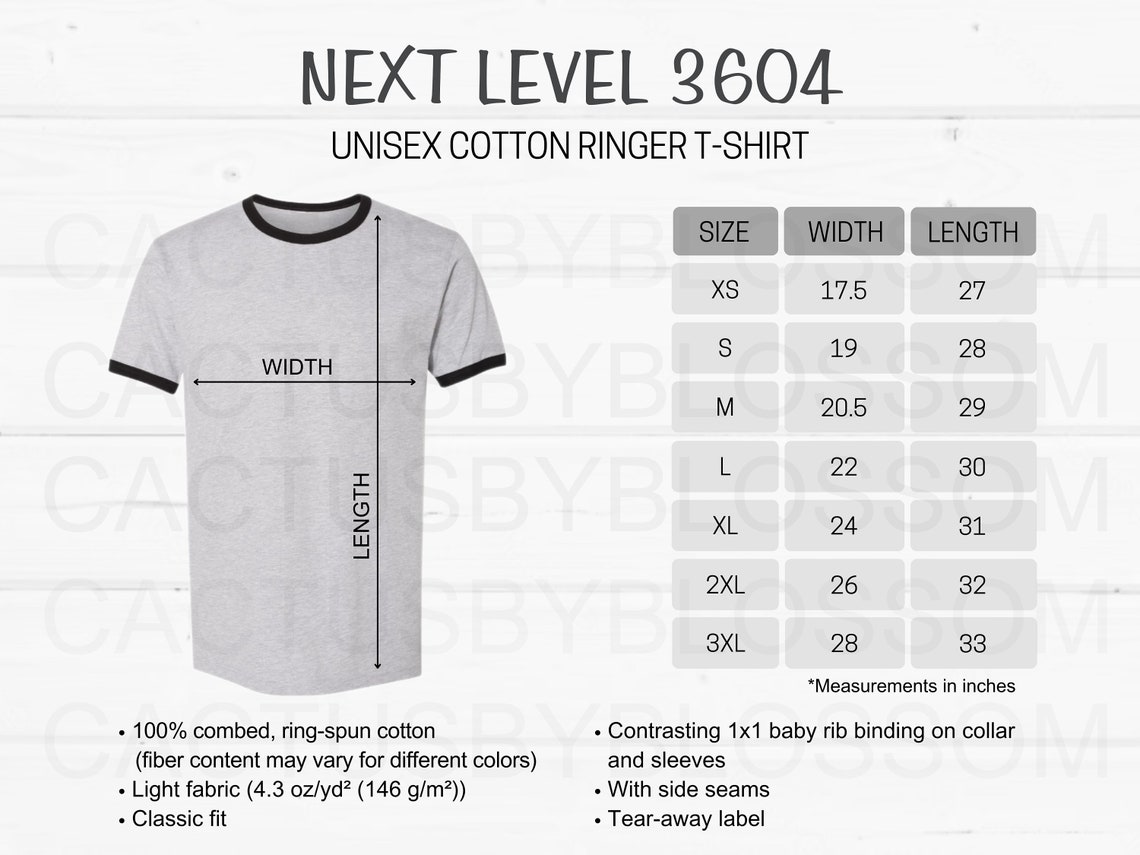 BUNDLE Size Chart Color Chart DIY Chart Next Level 3604 Mockup Chart ...
