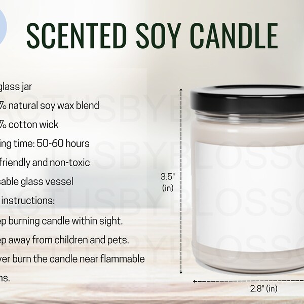 2 Size Chart Scented Soy Candle Mockup chart Jar Candle Sizing Chart Etsy Listing tool printify Mock up Size 9oz Etsy Tool Mockup New Seller