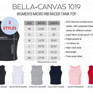Tabla de tallas Tabla de colores Bella + Canvas 1019 herramienta de maqueta Camiseta sin mangas Micro Rib Racer para mujer Maqueta de Etsy Talla XS-2XL 6 colores nuevo vendedor