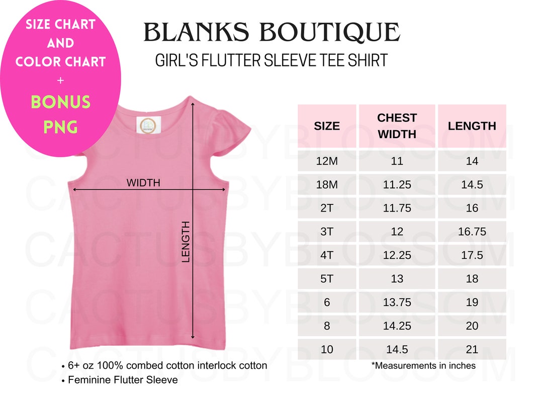 BUNDLE Size Chart Color Chart DIY Chart Blanks Boutique Mockup Etsy Tool Girl Flutter Sleeve Tee