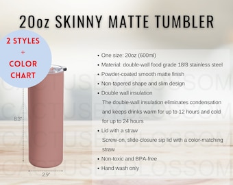 BUNDLE Size Chart Color Chart 20oz Maars Maker Skinny Matte Tumbler 20oz with Straw Mockup chart Size Chart Etsy Listing Tumbler Printify