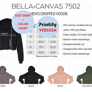 PAQUETE Tabla de tallas Tabla de colores Bella + Canvas 7502 herramienta de maqueta Sudadera con capucha corta para mujer Maqueta de Etsy Talla S-2XL 4 colores nuevo vendedor Printify