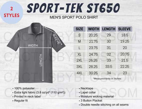 2 Size Chart Sport-tek ST650 Mockup for Micropique Sport Wick Polo