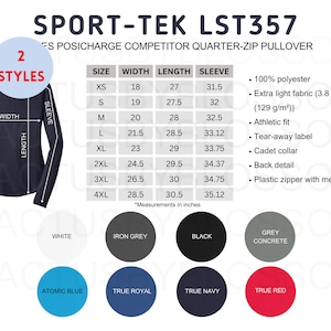 2 Size Chart Color Chart Sport-Tek LST357 Ladies Posicharge Competitor Quarter-Zip Pullover Etsy Listing tool Mockup Sizes XS-4XL Printify