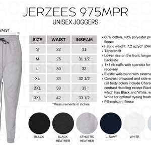 Größentabelle Farbtabelle Jerzees 975MPR Unisex Joggers Sizing Chart Etsy Mockup Größe S-3XL Mockup Joggers Neu Verkäufer 6 Farben
