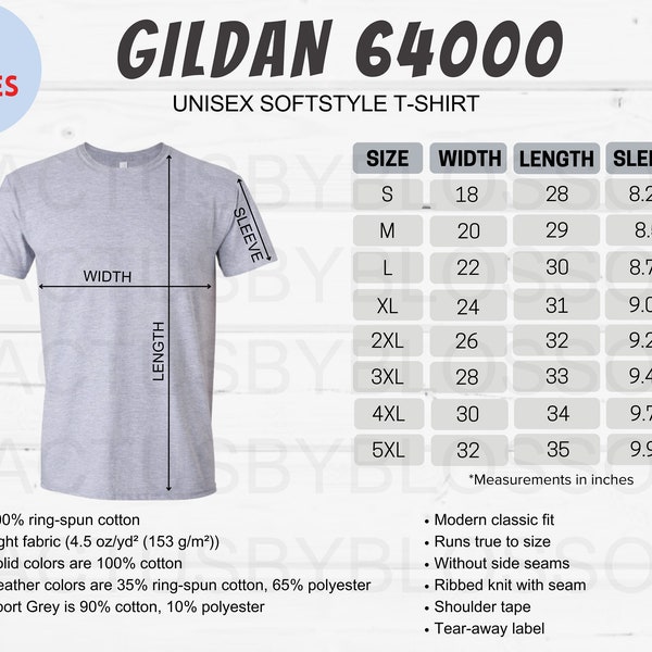 2 Size Chart Gildan 64000 mockup Etsy tools T Shirt Size Chart 64000 Etsy listing mock up T-Shirt size S-5XL Soft Style for new etsy sellers