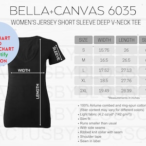 PAQUETE Tabla de tallas Tabla de colores Bella Canvas 6035 Maqueta Camiseta de manga corta con cuello en V profundo para mujer Etsy Tallas S-2XL 8 colores Printify Nuevo vendedor