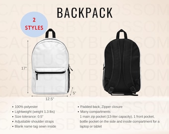 Größentabelle Rucksack mockup Etsy tool Polyester Rucksack Größentabelle Etsy Mockup Artikel
