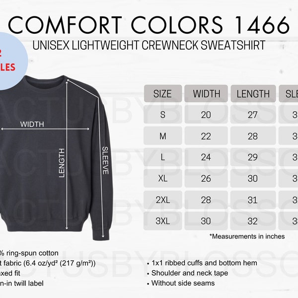 2 Size Chart Comfort Colors 1466 Mockup Unisex Lightweight Crewneck Sweatshirt Etsy Mockup Chart Size S-3XL Etsy New Seller Printify Mock up