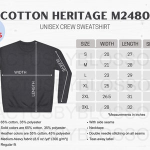 2 Tabla de tallas Cotton Heritage M2480 Listado de maquetas para sudadera unisex con cuello redondo Tallas S-3XL Tabla de tallas Maqueta de Etsy para Etsy Nuevo vendedor Printify
