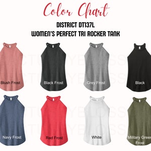 Maqueta de la carta de colores District DT137L para herramientas de Etsy. Camiseta de tirantes Tri Rocker perfecta para mujer para listados de maquetas de Etsy. 8 colores de camisetas para un nuevo vendedor de Etsy.