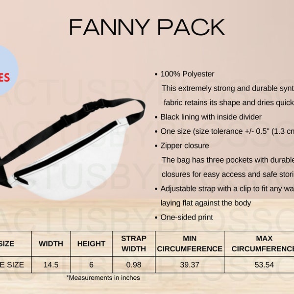 2 Size Chart Fanny Pack Mockup chart AOP All Over Print Size Chart Etsy Mockup Etsy New Seller Printify POD Print on Demand Fanny Pack Etsy