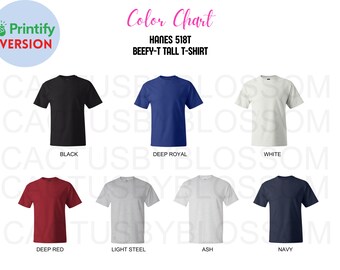 Color Chart Hanes 518T mockup tool Beefy-T Tall T-Shirt mockup  tool color listing color Beefy TShirt Printify new seller