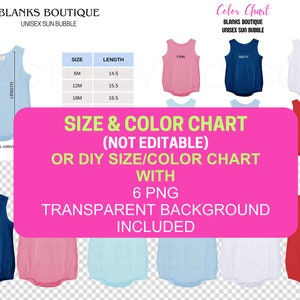 Könnte beinhalten: Eine Größen- und Farbtabelle für Unisex-Sonnenblasen-Shirts. Die Tabelle zeigt sechs verschiedene Farben: Pink, Marine, Weiß, Rot, Hellblau und Hellgrün. Die Tabelle enthält auch eine Größentabelle mit Maßen in Zoll.