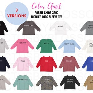 3 Color Chart Rabbit Skins 3302 mockup Etsy listing Toddler Long Sleeve Tee color listing 19 color toddler tee  Printify for etsy new seller