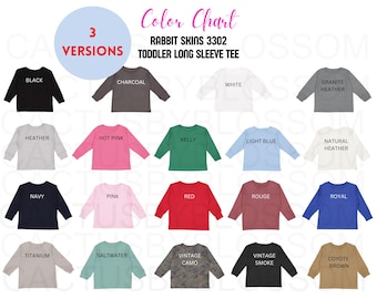 3 Color Chart Rabbit Skins 3302 mockup Etsy listing Toddler Long Sleeve Tee color listing 19 color toddler tee  Printify for etsy new seller