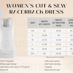 2 Size Chart Women&#39;s Cut and Sew Racerback Dress Mockup chart AOP All Over Print Size Chart Etsy Mockup Size XS-2XL Etsy New Seller Printify