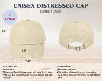 2 Size Chart Unisex Distressed Cap District DT600 mockup Size Chart Etsy POD mock up Printify AOP Cap Hat mockup Lid etsy new seller listing
