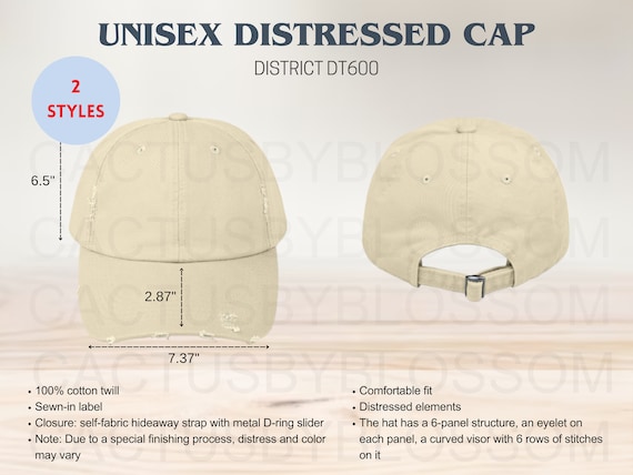2 Size Chart Unisex Distressed Cap District DT600 mockup Size Chart Etsy POD mock up Printify AOP Cap Hat mockup Lid etsy new seller listing