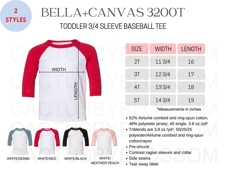 2 Size Chart Color Chart Bella Canvas 3200T Etsy Tool Toddler Baseball