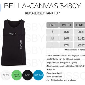 2 Tabla de tallas Bella + Canvas 3480Y Maqueta de camiseta sin mangas para niños Tabla de colores Herramienta de listado de Etsy Maqueta de ETSY Tallas S-L Etsy Printify Nuevo vendedor