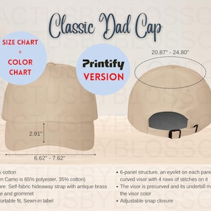 BUNDLE Size Chart Color Chart Classic Dad Cap Yupoong 6245CM mockup Size Chart Etsy mock up AOP Printify mock etsy listing POD Hat 11 colors image 1