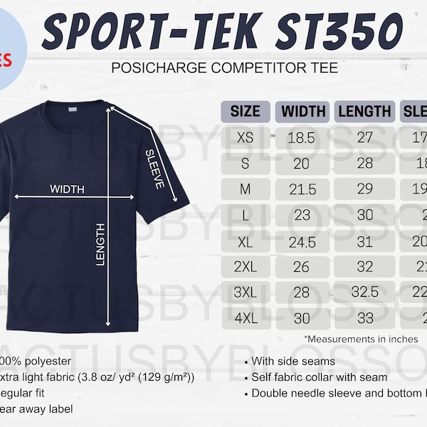 2 Size Chart Sport-Tek ST350 Mockup for Posicharge Competitor Tee Sizing Chart Etsy Listing tool Mock up Sizes XS-4XL Etsy Mockup New Seller