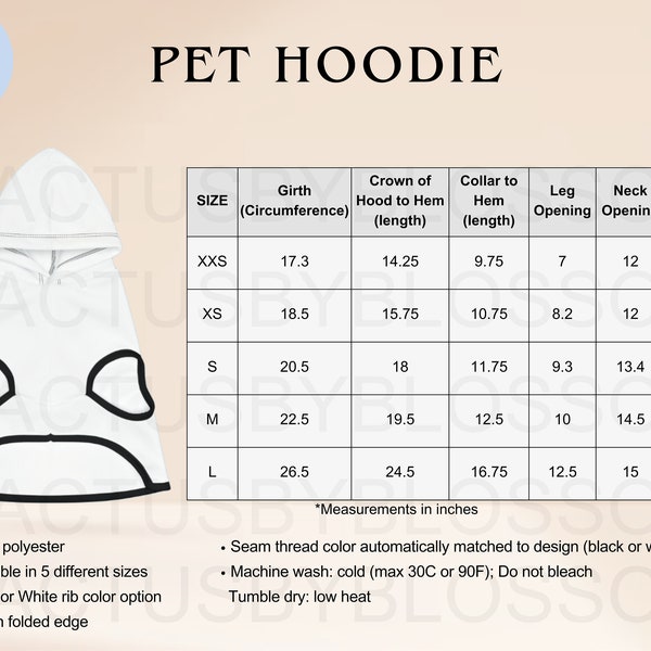 2 Size Chart Pet Hoodie mockup Etsy tool Sizing XXS-L All-over-prints Chart Doggie Etsy mock up Cat printify furbaby listing etsy new seller