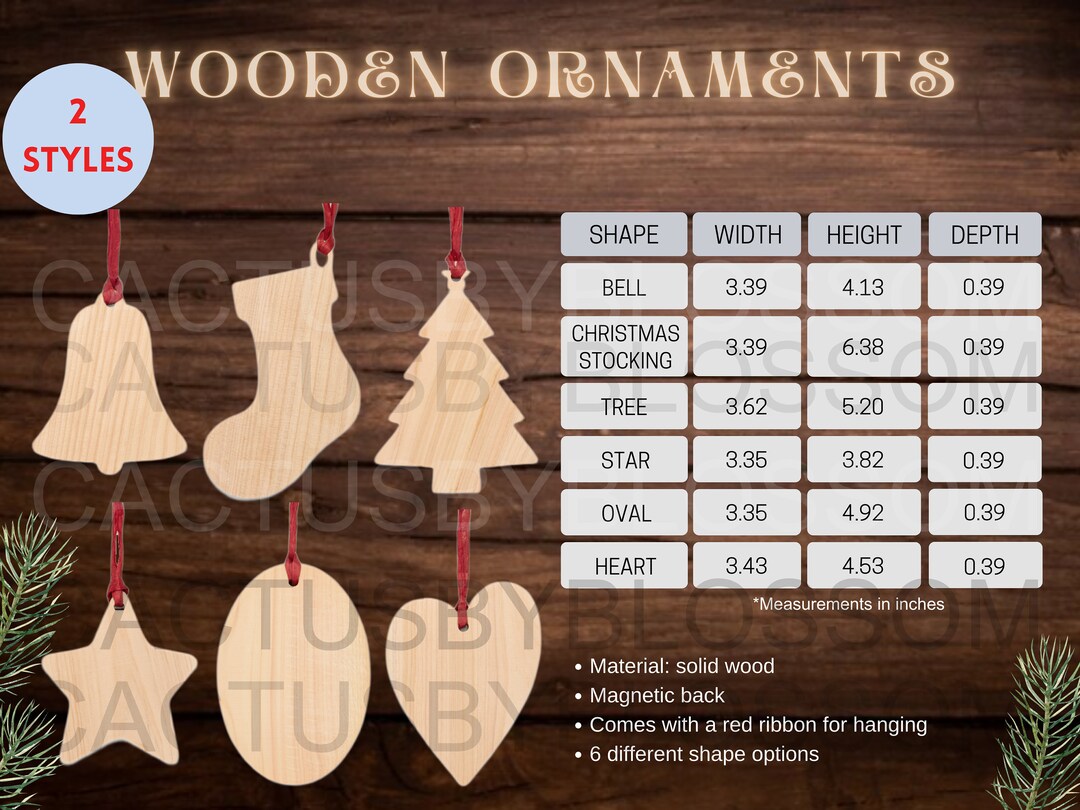 2 Size Chart Wooden Ornament Mockup Chart Ornament Size Chart Etsy Listing Tool 6 Shapes Mockup