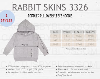 2 Size Chart Rabbit Skins 3326 mockup Etsy tool Pullover Fleece Hoodie Size Chart Etsy mockup 2T-6T Toddler long sleeve mock etsy new seller