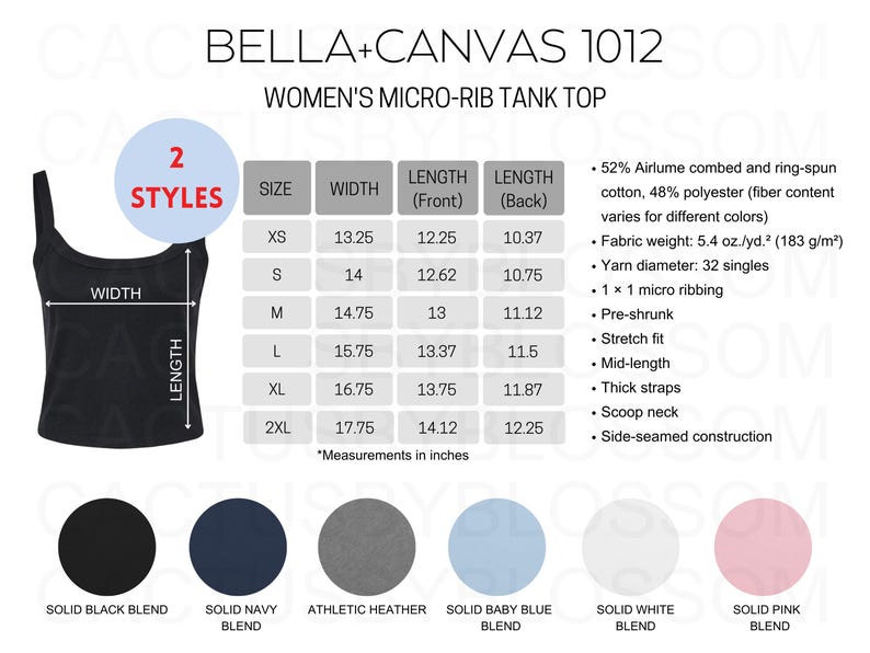 2 Size Chart Color Chart Chart Bella Canvas 1012 Mockup Tool Women's