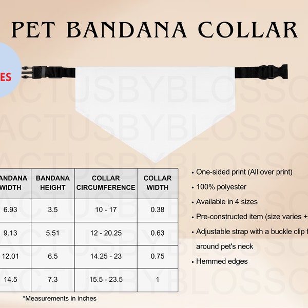 2 Size Chart Pet Bandana Collar mockup Sizing S-XL All-over-prints Chart Doggie Etsy mock up Cat Printify furbaby listing etsy new seller