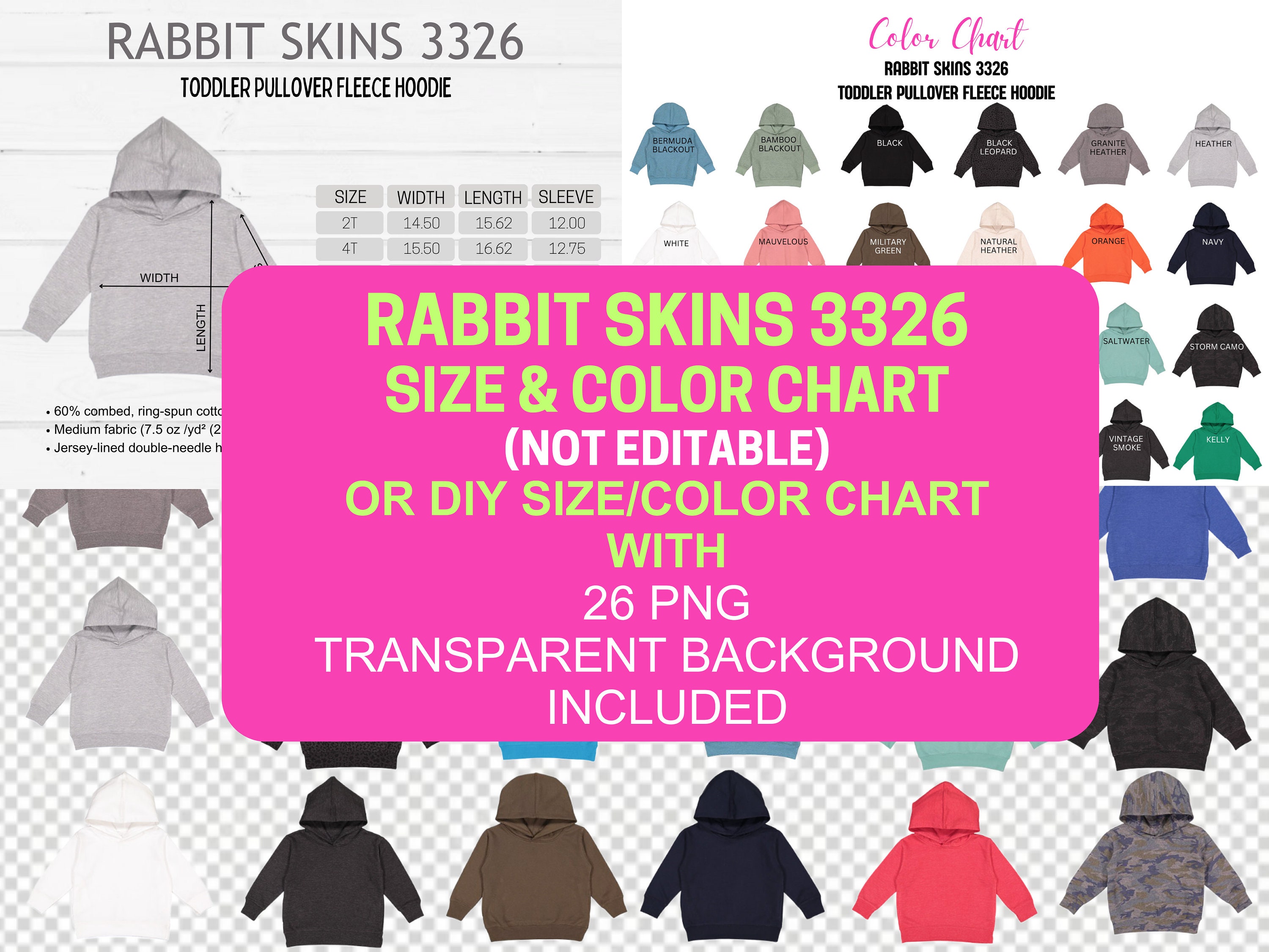 BUNDLE Size Chart Color Chart DIY Chart Rabbit Skins 3326 Mockup Etsy