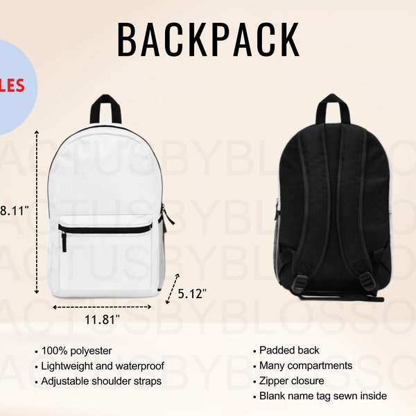 2 Size Chart Backpack mockup Etsy tool Polyester Backpack Size Chart Etsy mock up Backpack printify mock up listing etsy new seller listing