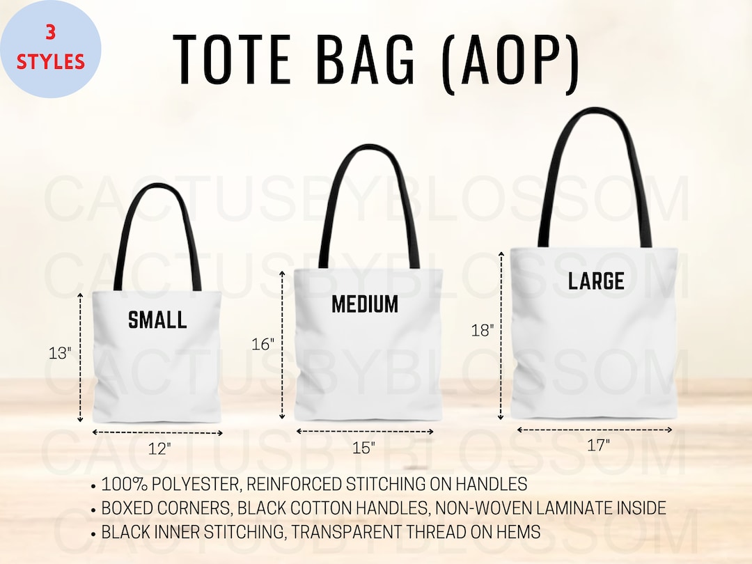 3 Size Chart AOP Tote Bag Mockup Chart for All Over Print Tote Bag ...