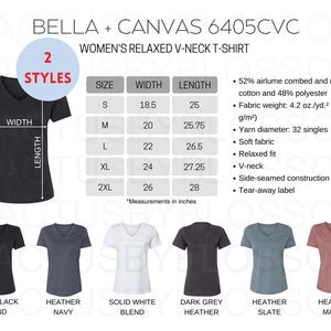 Tabla de tallas Tabla de colores Bella Canvas 6405CVC herramienta de maqueta Camiseta de cuello en V relajada para mujer Maqueta de Etsy Talla S-2XL 6 colores nuevo vendedor