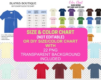 BUNDLE Size Chart Color Chart DIY Chart Blanks Boutique mockup Etsy tool Boy Short Sleeve T Shirt Etsy mockup 6M-8 Etsy 22 color new seller