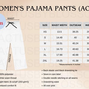2 Size Chart Women&#39;s Pajama Pants Mockup chart AOP All Over Print Size Chart Etsy Mockup Size XS-2XL Etsy New Seller etsy mockup Printify