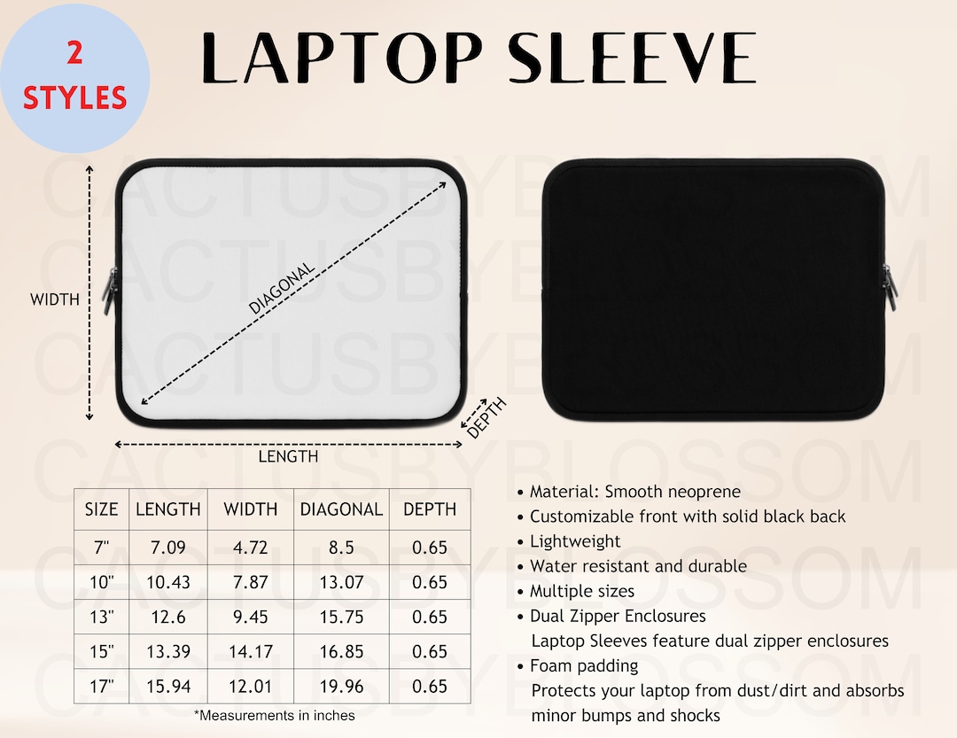 2 Size Chart Alloverprints Laptop Sleeve Mockup Chart Sleeve Sizing