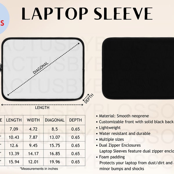 2 Size Chart All-over-prints Laptop Sleeve Mockup chart Sleeve Sizing Chart Etsy Listing tool Mockup Etsy Tool printify Mockup New Seller