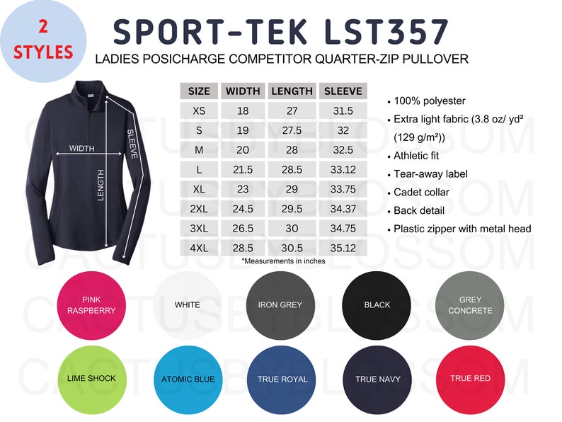 2 Size Chart Color Chart Sporttek LST357 Ladies Posicharge Competitor