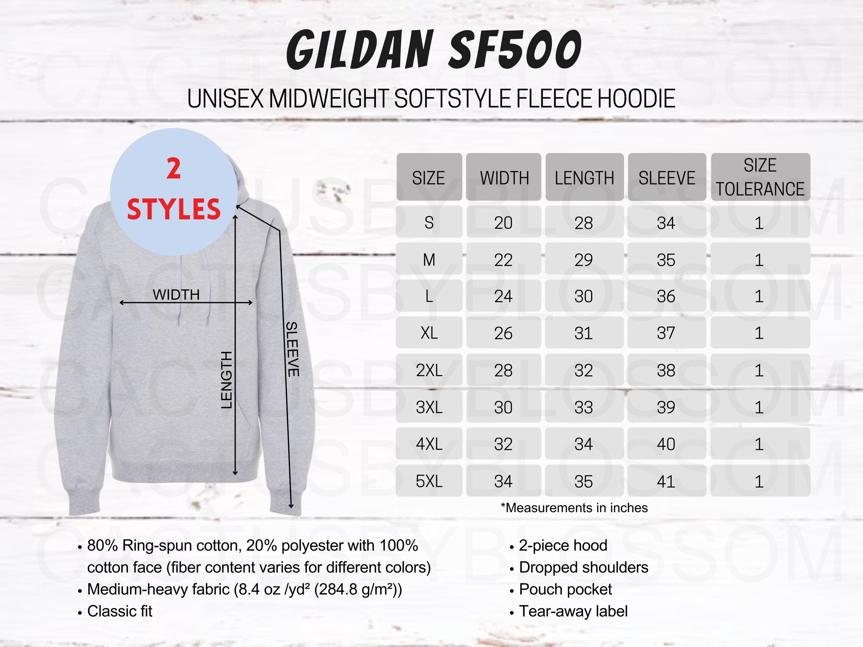 2 Size Chart Gildan SF500 Mockup Tool Unisex Midweight Softstyle