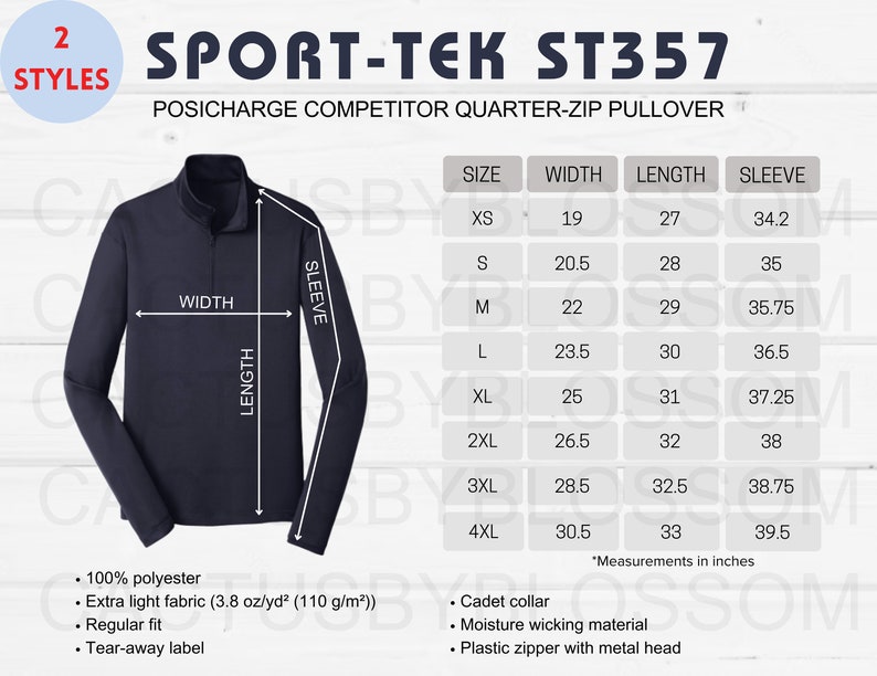 2 Size Chart Sporttek ST357 Mockup Posicharge Competitor Quarterzip