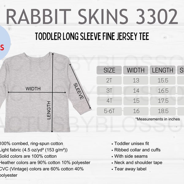 2 Size Chart Rabbit Skins 3302 mockup Etsy tool Toddler Long Sleeve Fine Jersey Tee sizes 2T-6T long sleeve toddler jersey etsy new seller