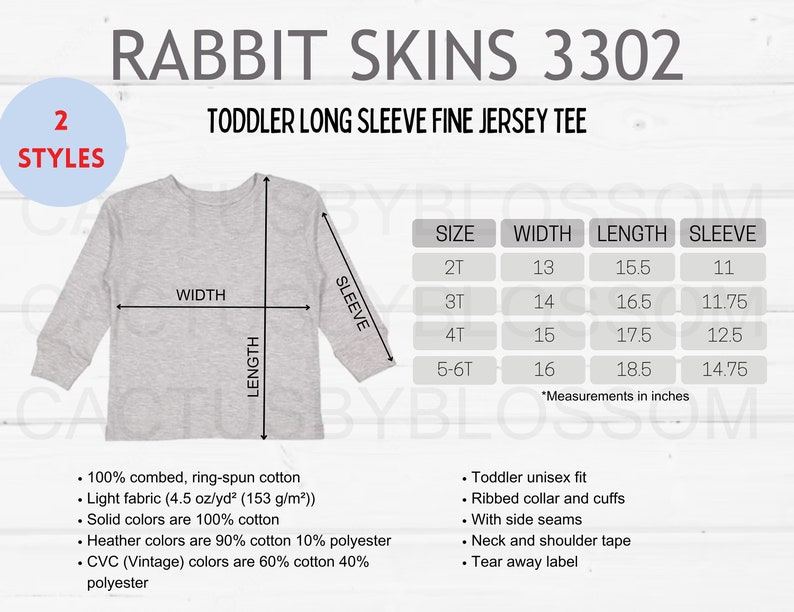 2 Size Chart Rabbit Skins 3302 Mockup Etsy Tool Toddler Long Sleeve