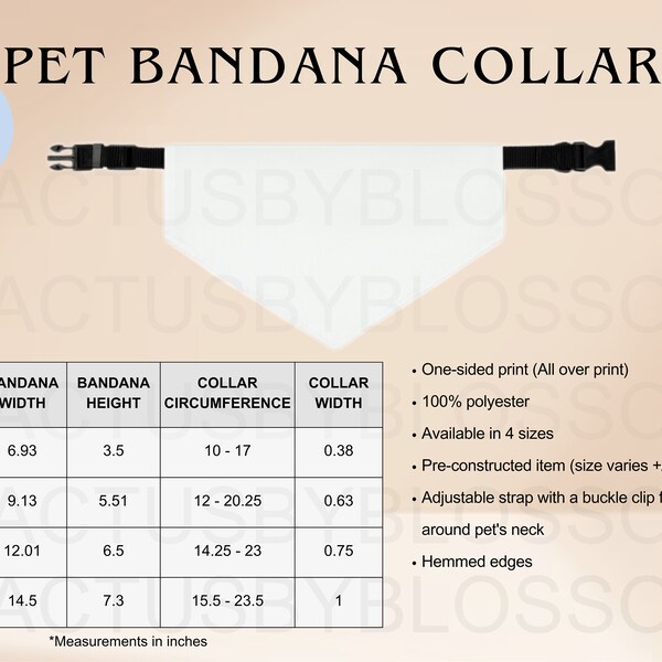 2 Size Chart Pet Bandana Collar mockup Sizing S-XL All-over-prints Chart Doggie Etsy mock up Cat Printify furbaby listing etsy new seller