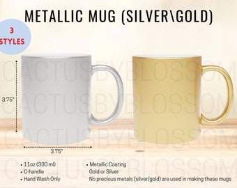 3 Size Chart 11oz Metallic Mug Silver Gold Mockup Sizing Chart Etsy Listing tool Mock up Size 11oz Etsy Tool Coffee Mug printify New Seller