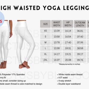 2 Size Chart High Waisted Yoga Leggings mockup Etsy tool Yoga Leggings Sizing XS-2XL Chart Etsy mock up printify listing etsy new seller